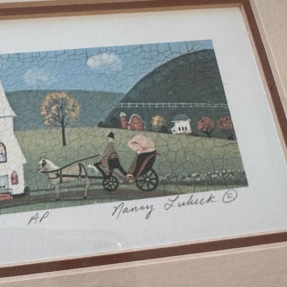 Vintage Nancy Lubeck Art Print Hand Signed AP Artists Proof‎ Fall Folk Primitive - Picture 2 of 6